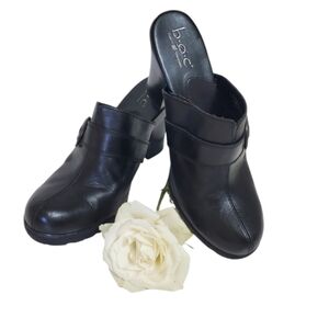 BOC Black Leather Heeled Clogs With Side Buckle Western, Size 9